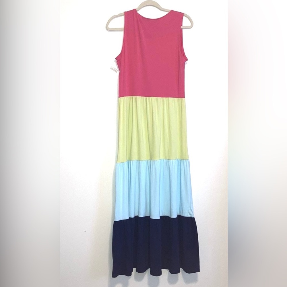 Lands End NWT size Small Sleeveless Tiered Maxi Dress color block Rainbow - Picture 6 of 7